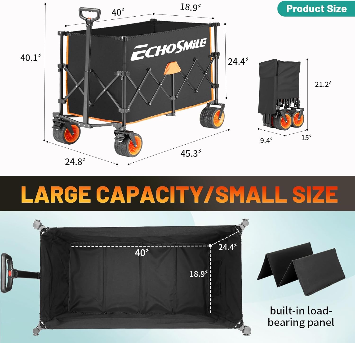 EchoSmile Collapsible Foldable Extended Wagon with 500lbs Weight Capac