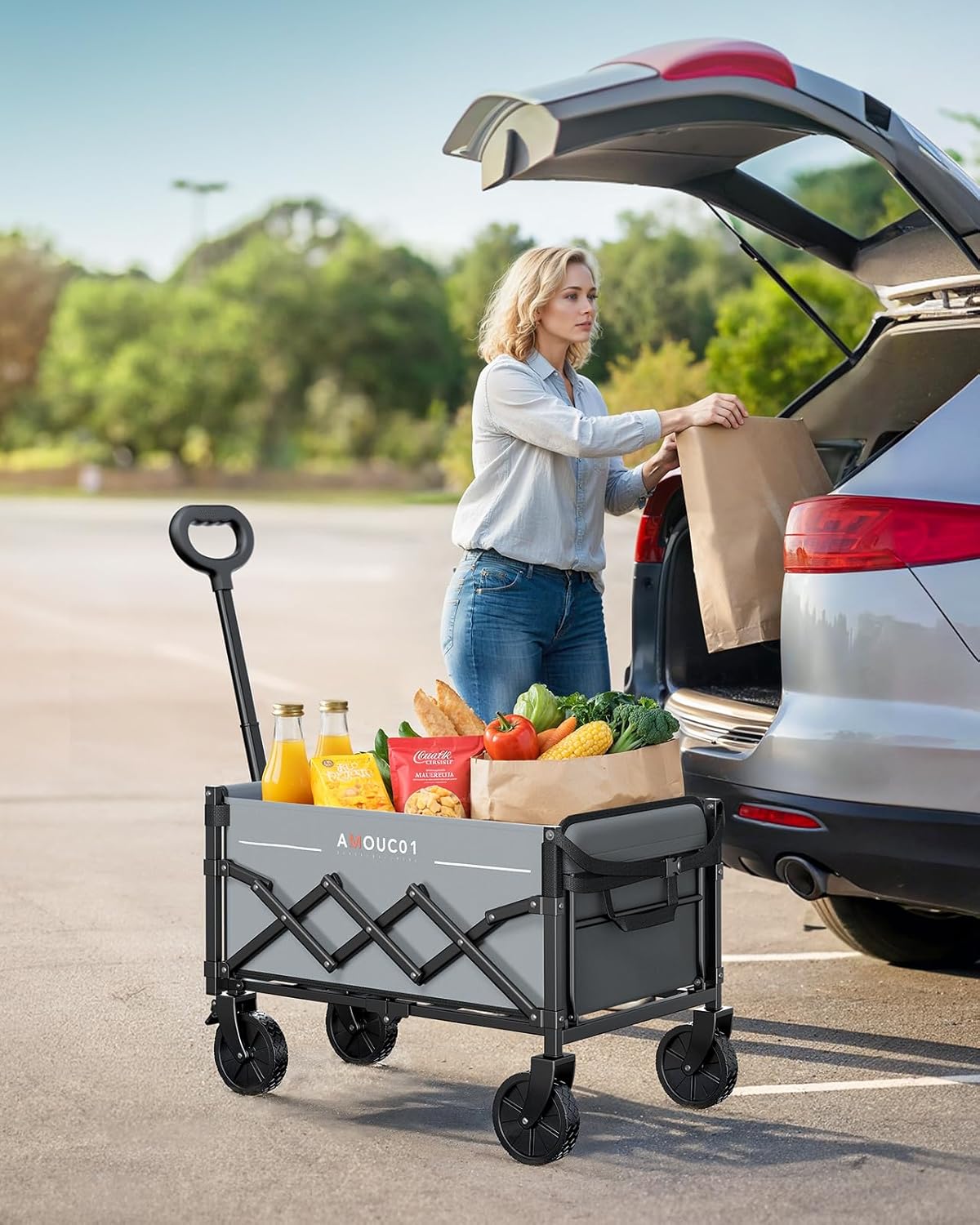 Small Wagon Cart Foldable, Collapsible Wagon with 360 LBS Max Load & E