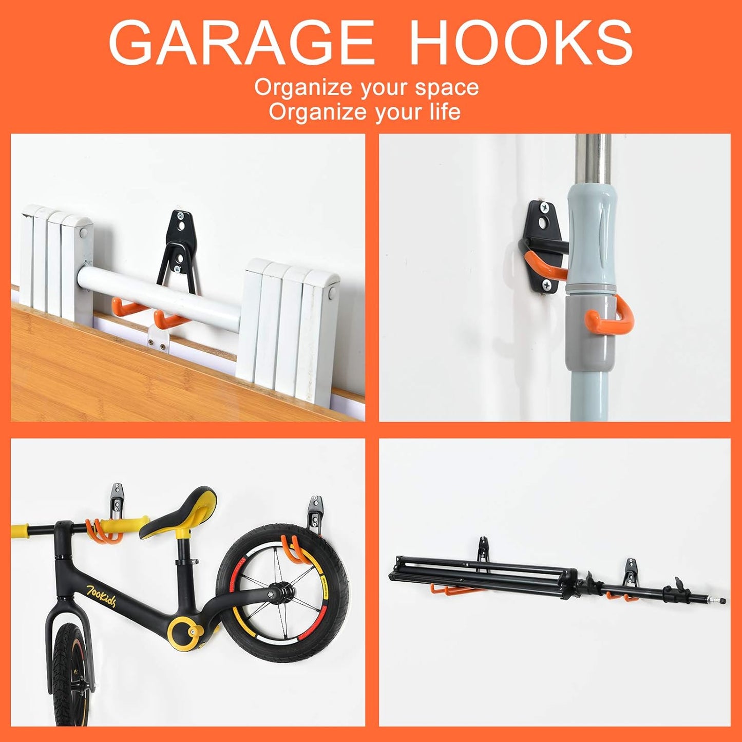 Aoben Heavy Duty Steel Garage Storage Hooks - Utility Tool Hangers and Combinable Wall Mount Hooks for Organizing Ladder, Hold Chairs, Heavy Tools (Small U, 10 Pack)