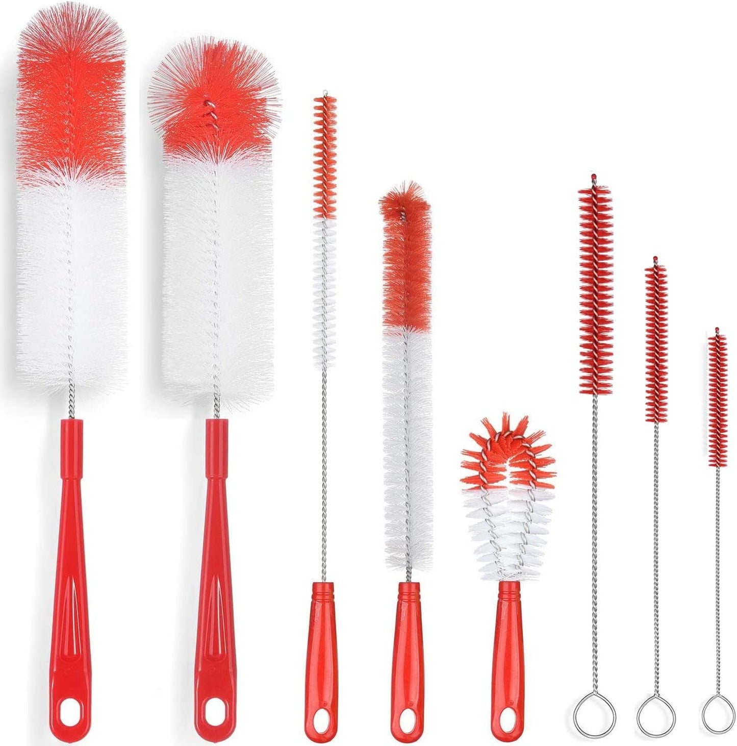 ALINK 8-Pack Red Bottle Brush Cleaner Set - Long Cleaning Brush for Narrow Neck Wine/Beer Bottles, Thermos, Hummingbird Feeder, Spout, Lids and Straws