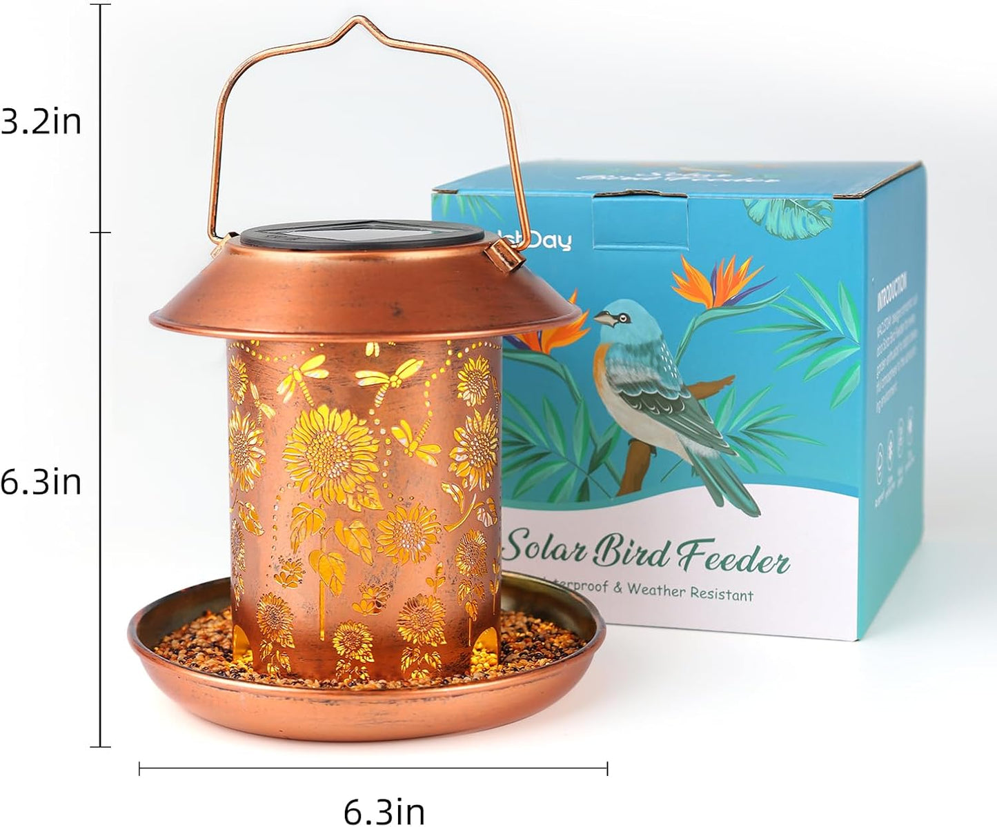 Bird Feeders for Outdoors Hanging Metal Wild Bird Feeder Solar Lanterns Outdoor Waterproof Decor Garden Gifts for Women Mom Bird Lovers,Decoration for Yard,Patio,Porch,Balcony
