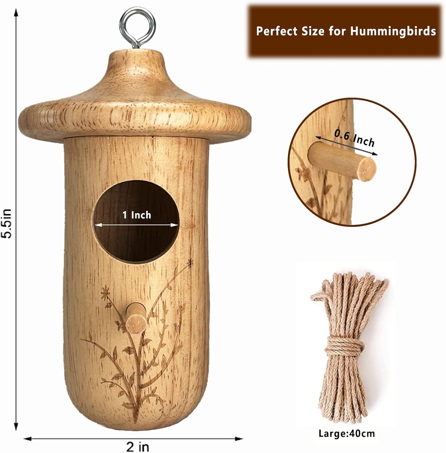 Hummingbird House, 3Pcs Humming Bird House for Outside Hanging, Natural Wooden Hummingbird Nest, Gardening Gifts Home Decoration