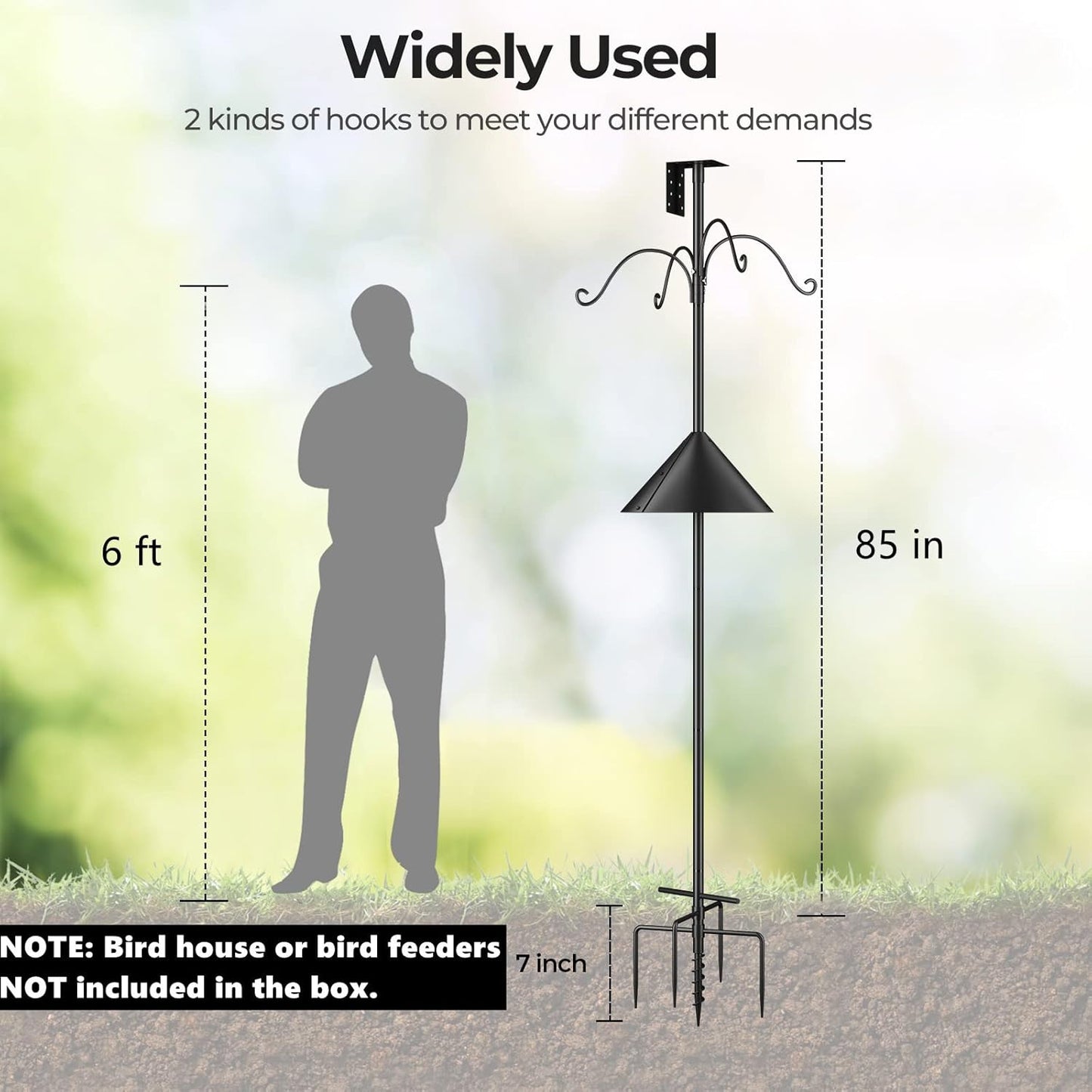 Garden Bird House Pole for Outdoor, BITNIN 92 Inch Heavy Duty Bird Feeder Pole Stand with Squirrel Proof Baffle 4 Shepherd Hooks, 5-Prong Base Bird Feeding Station Adjustable Height