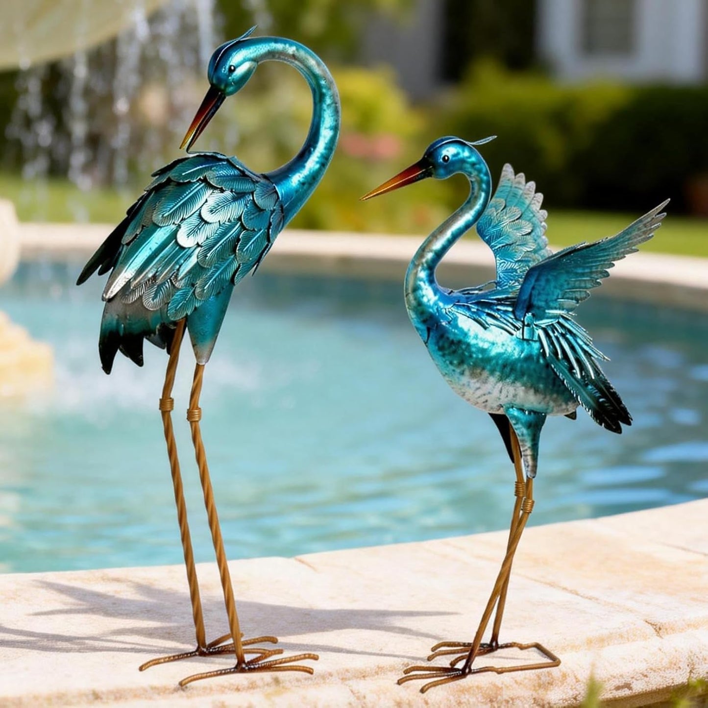 Garden Crane Statues for Outdoor Blue Heron Metal Birds Yard Art Ornaments for Backyard Pond Patio Porch Outside Decorations