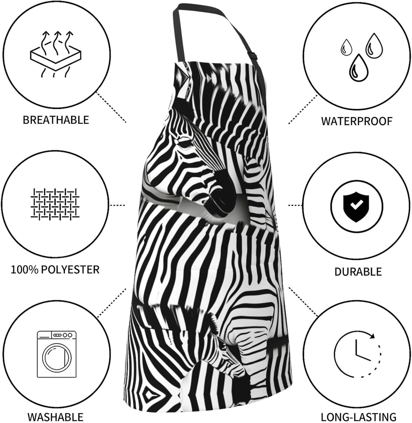 Zebra Print Laundry apron 28x33 In Waterproof Kitchen Apron with Pockets for Cooking Baking