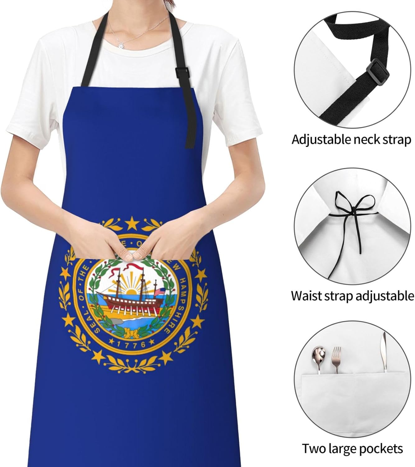 New Hampshire state flag print Waterproof chef's apron with pocket apron for kitchen cooking baking barbecue and gardening