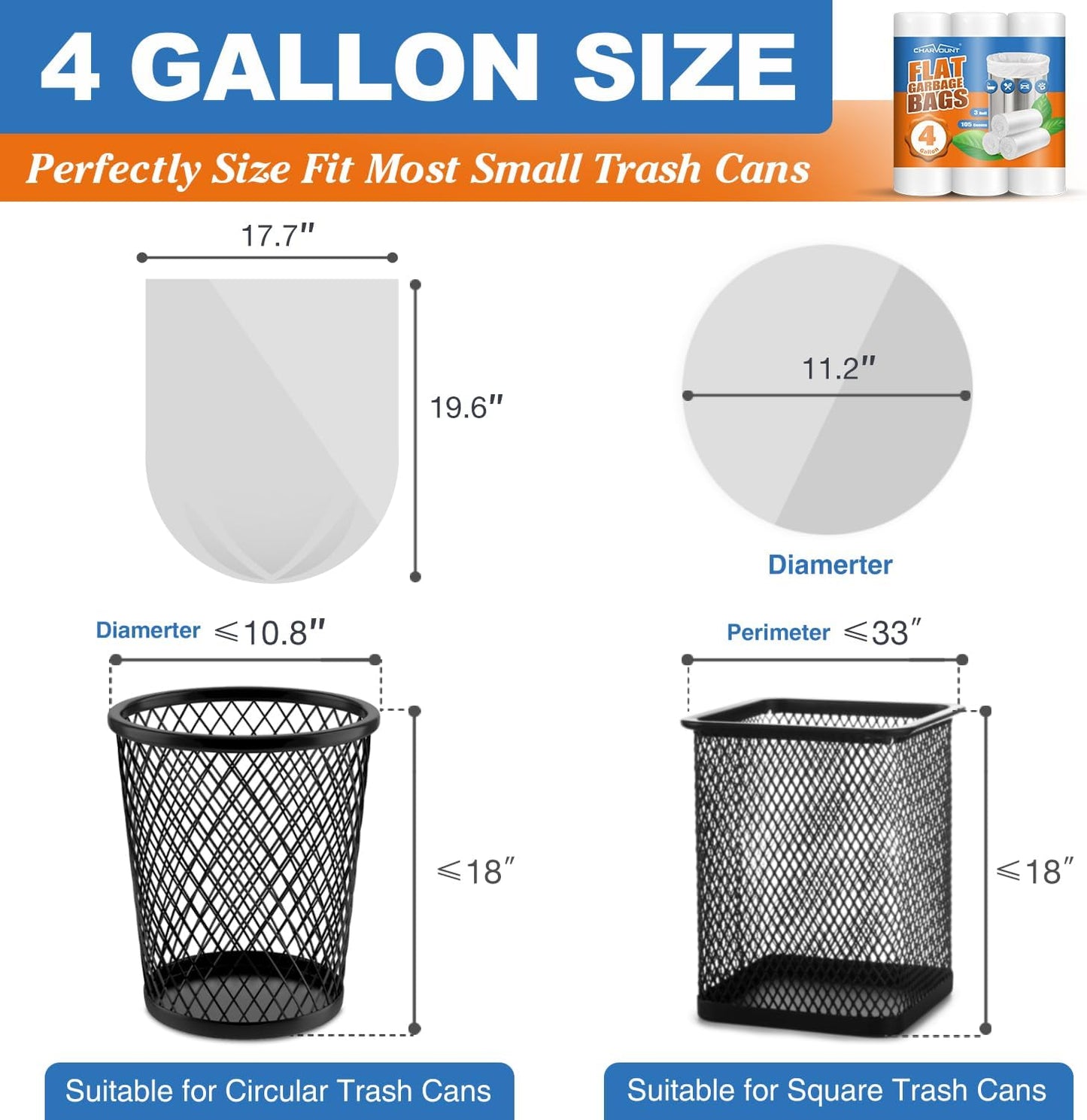 Small Trash Bags 4 Gallon 105 Count Small Garbage Bags for Bedroom, Of