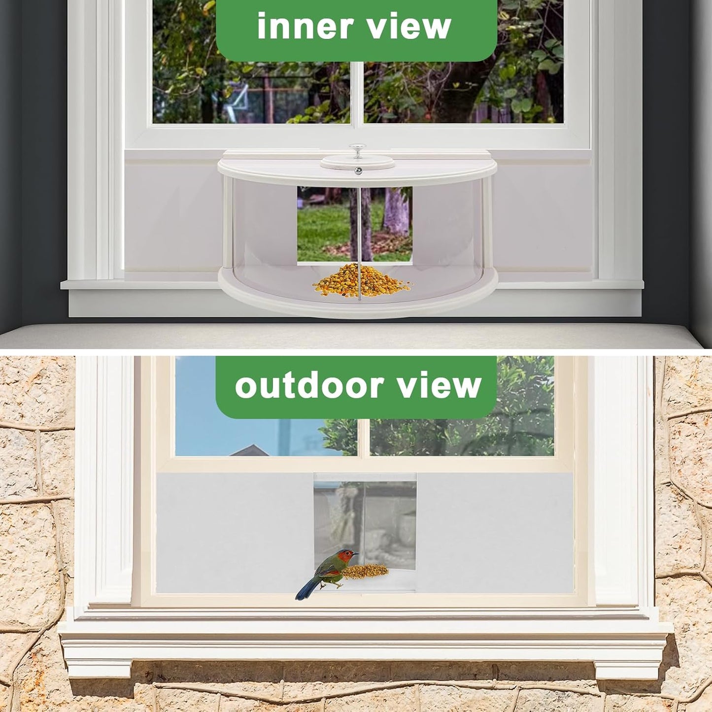 Window Bird Feeders for Viewing Durable in Window Bird Feeder in Window for Viewing with Clear Panel Large Wooden Bird Feeder for Inside House Attracting Wild Bird Feeder