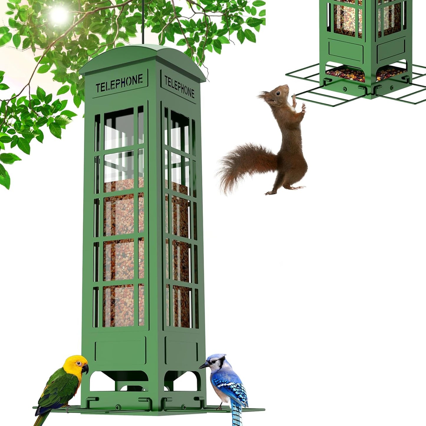 Bird Feeder Squirrel Proof with Weight Activated Perches,Metal Balcony Bird Feeders for Outdoor Hanging,Mesh Wild Birds Seed Feeder for Outside,Cardinal, Finch Blue Jay Woodpecker,3LB Capacity