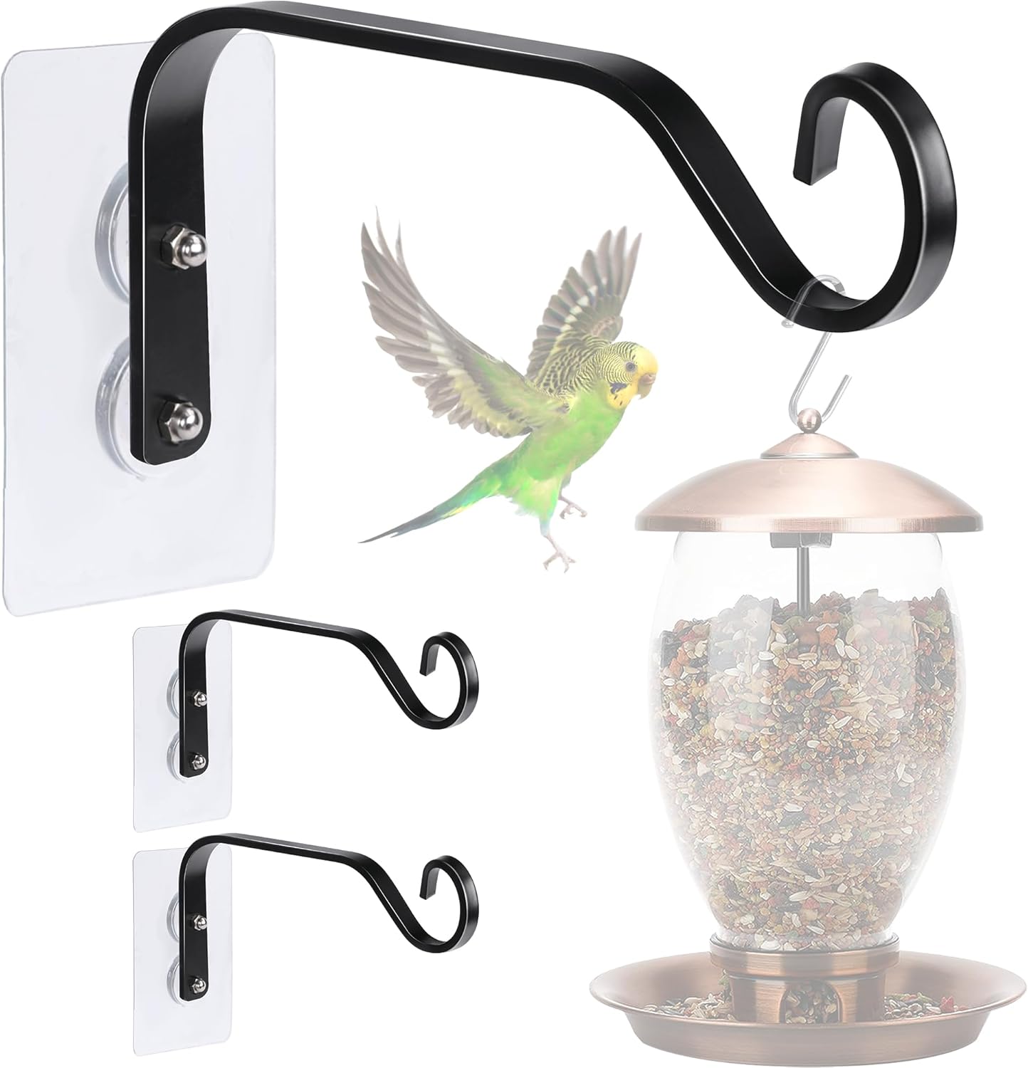 DECOHS 3 Pcs Window Bird Feeder Hanger Hook- Strong Load-Bearing Hanging Bird Feeder Hooks- Window Mounted Bird Feeder Bracket for Bird Feeders, Wind Chimes & Plants (Bird Feeder Not Included)
