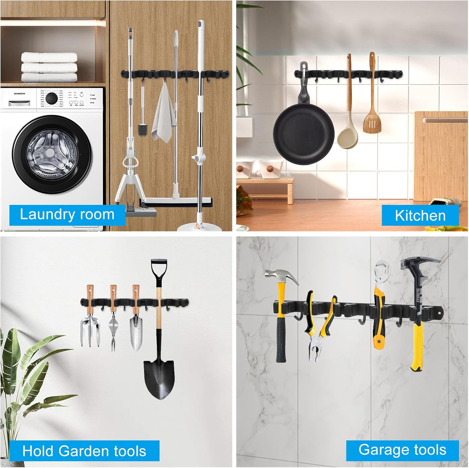 Stainless Steel Mop and Broom Holder, Storage Organizer Wall Mounted,5
