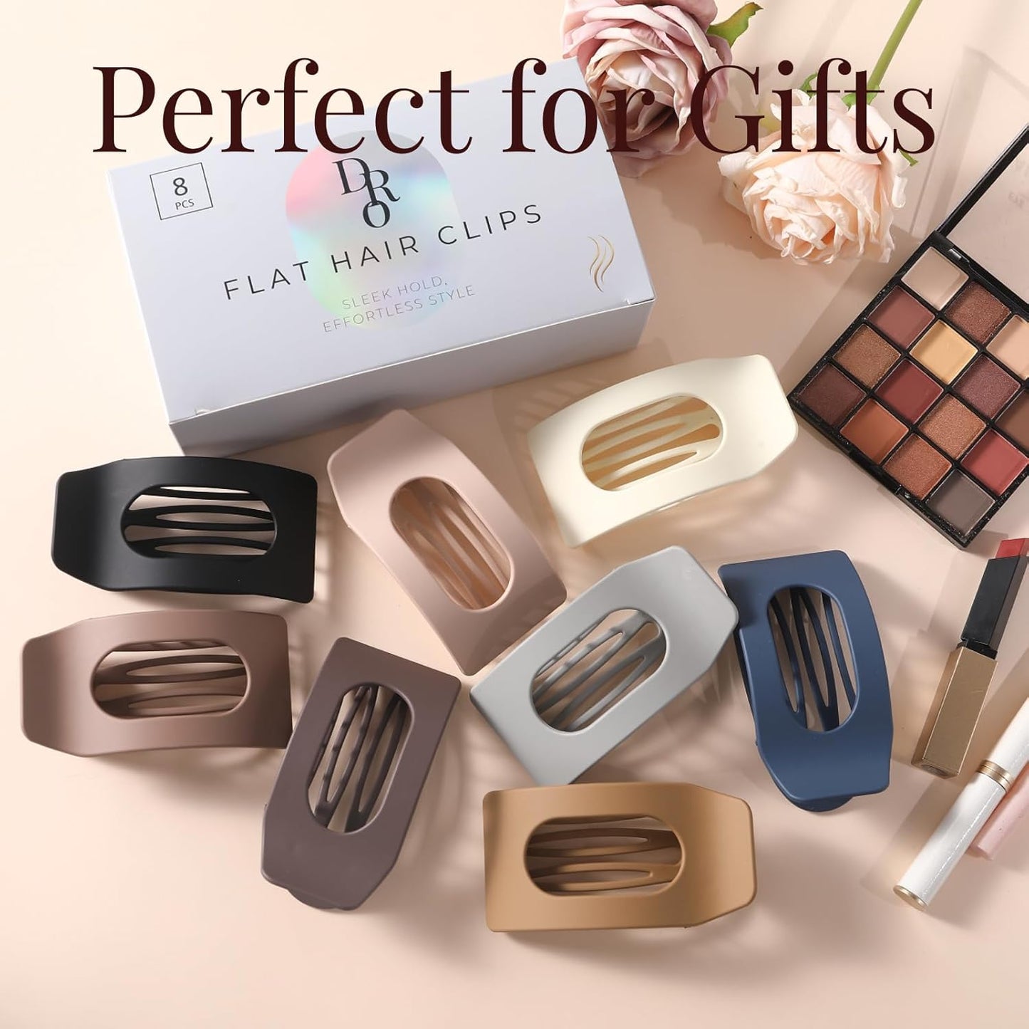 8 Pack Flat Hair Clips for Women – Large Matte Rectangle No-Slip Claw 