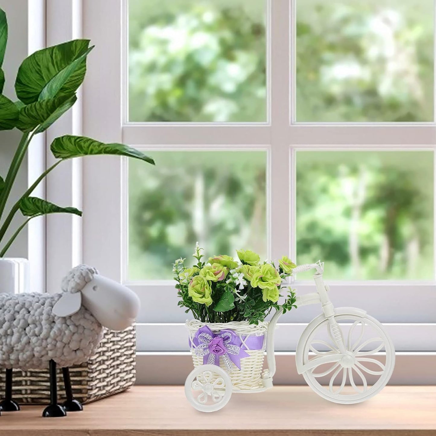 DOITOOL Summer Decorations for Home Indoor Bike Flower Holder Small Shelf Bracket Artificial Flower Arrangements Desktop Plant Stand Bike Display Rack