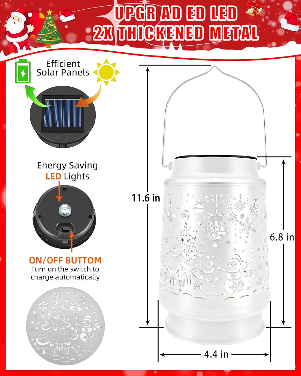 2 Pack Christmas Solar Lanterns Outdoor Waterproof Garden Decor,Metal Hanging RGB LED Decorative Light Birthday Gardening Gifts for Women Men Mom Grandma Patio Yard Lawn Backyard Front Porch White
