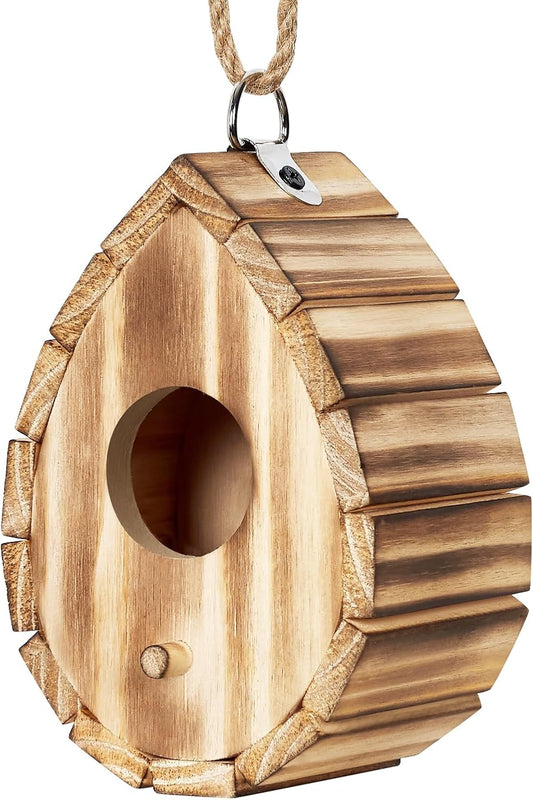 Hummingbird House for Outside - Natural Wooden Birdhouse for Bluebirds, Finches, Cardinals - Small Hanging Bird Nesting Box for Garden, Patio, or Yard - 5.9" D x 4.1" W x 3.8" H