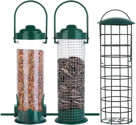 Outdoor Bird Feeder, Metal Weatherproof Set, 3-Piece Garden Feeding Advantage, Powder-Coated Steel Kit, Wild Bird Accessory with Squirrel Guard, Hummingbird Chickadee Finch Feeding for Yard Patio