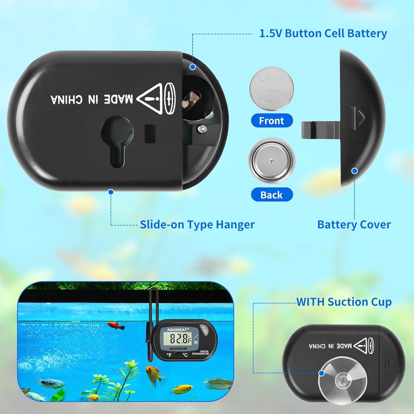 AQUANEAT 2 Pack Aquarium Thermometer, Fish Tank Thermometer, Digital T