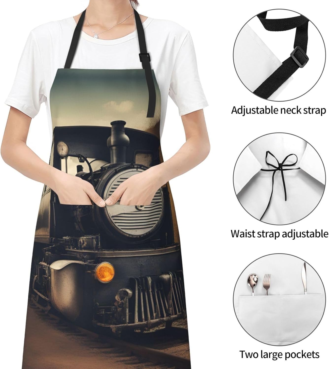 locomotive print Waterproof chef's apron with pocket apron for kitchen cooking baking barbecue and gardening