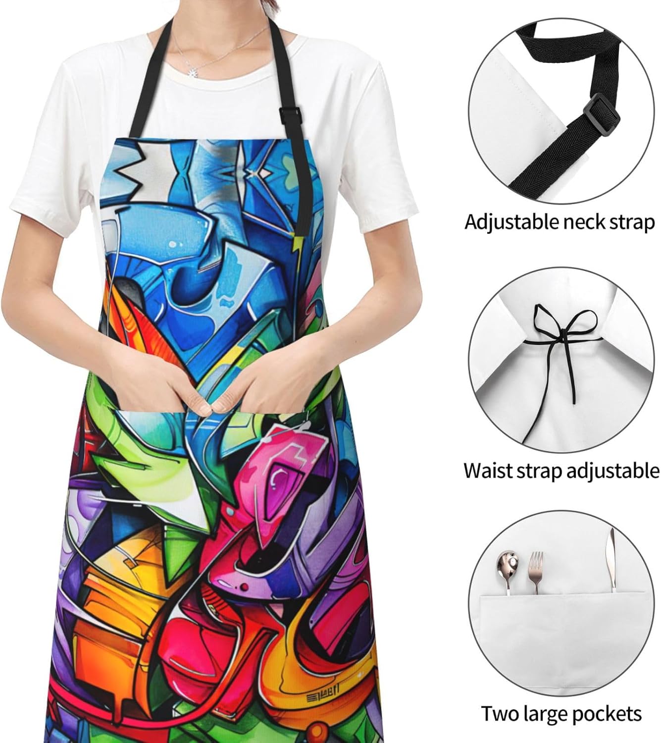 Graffiti Drawing print Waterproof chef's apron with pocket apron for kitchen cooking baking barbecue and gardening