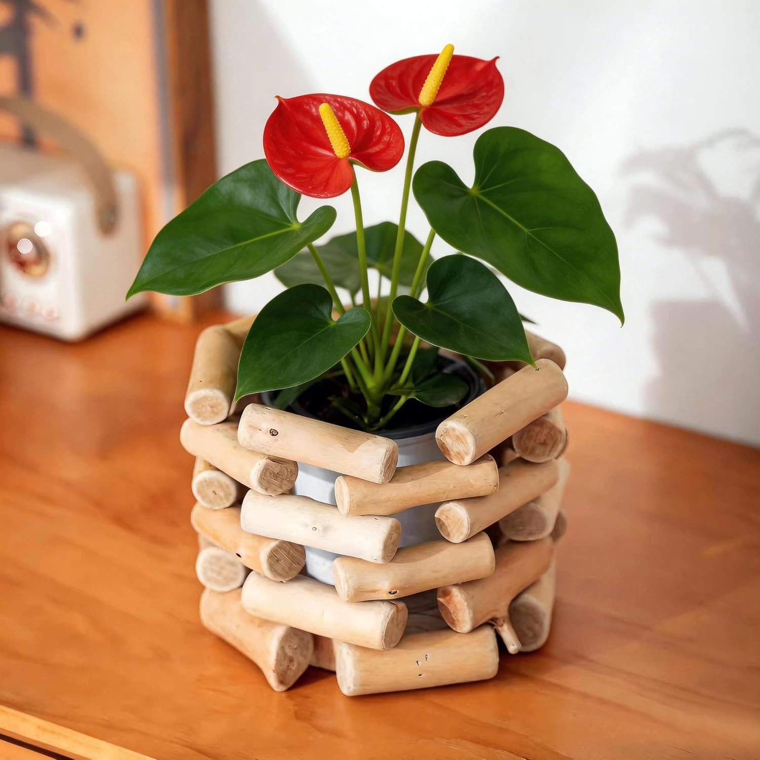 Modern Farmhouse Solid Wood Vase - Built-in 3.5 Inch Glass Container f