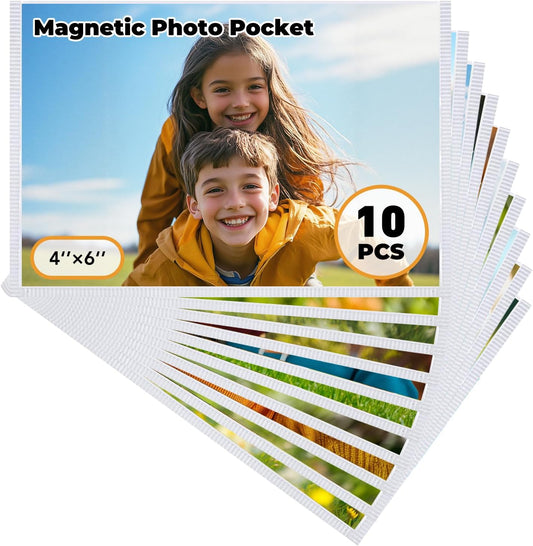 Magnetic Picture Frame, 10 Pcs Magnetic Picture Frames for Refrigerator 4x6, Magnetic Photo Frames with White Border, Refrigerator Magnets for Pictures Suitable Home, School, Office