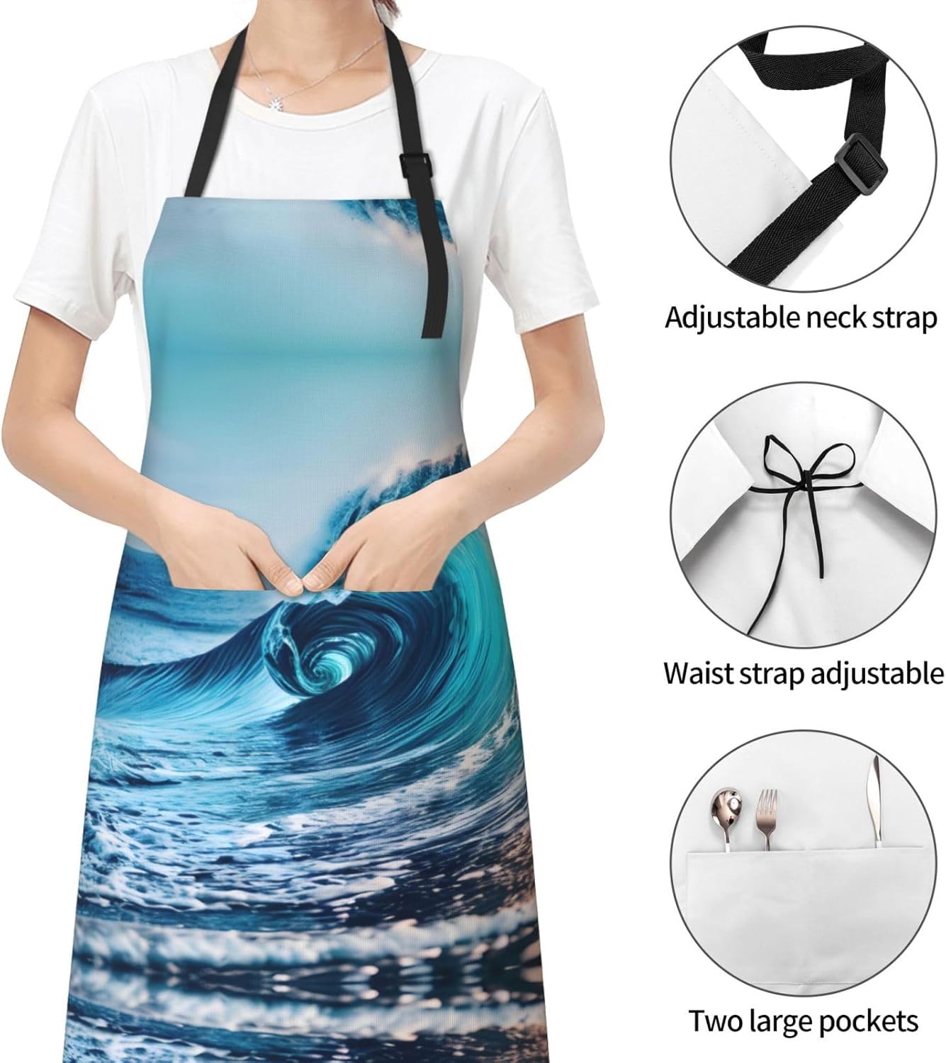 Ocean Sea Wave Print Laundry apron 28x33 In Waterproof Kitchen Apron w