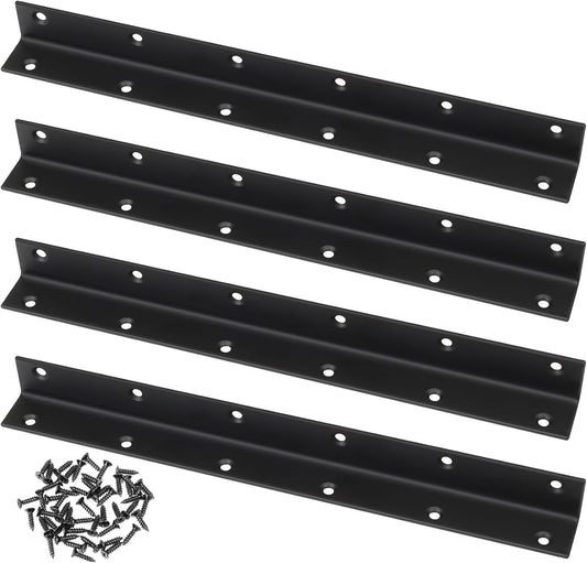 Raised Garden Bed Corner Brackets, 4pcs L Bracket, 90 Degree Angle Brackets, Black Metal Bed Corner Bracket Connectors for Furniture, Wood Frame, Shelf, Cabinet (275x25x25mm)