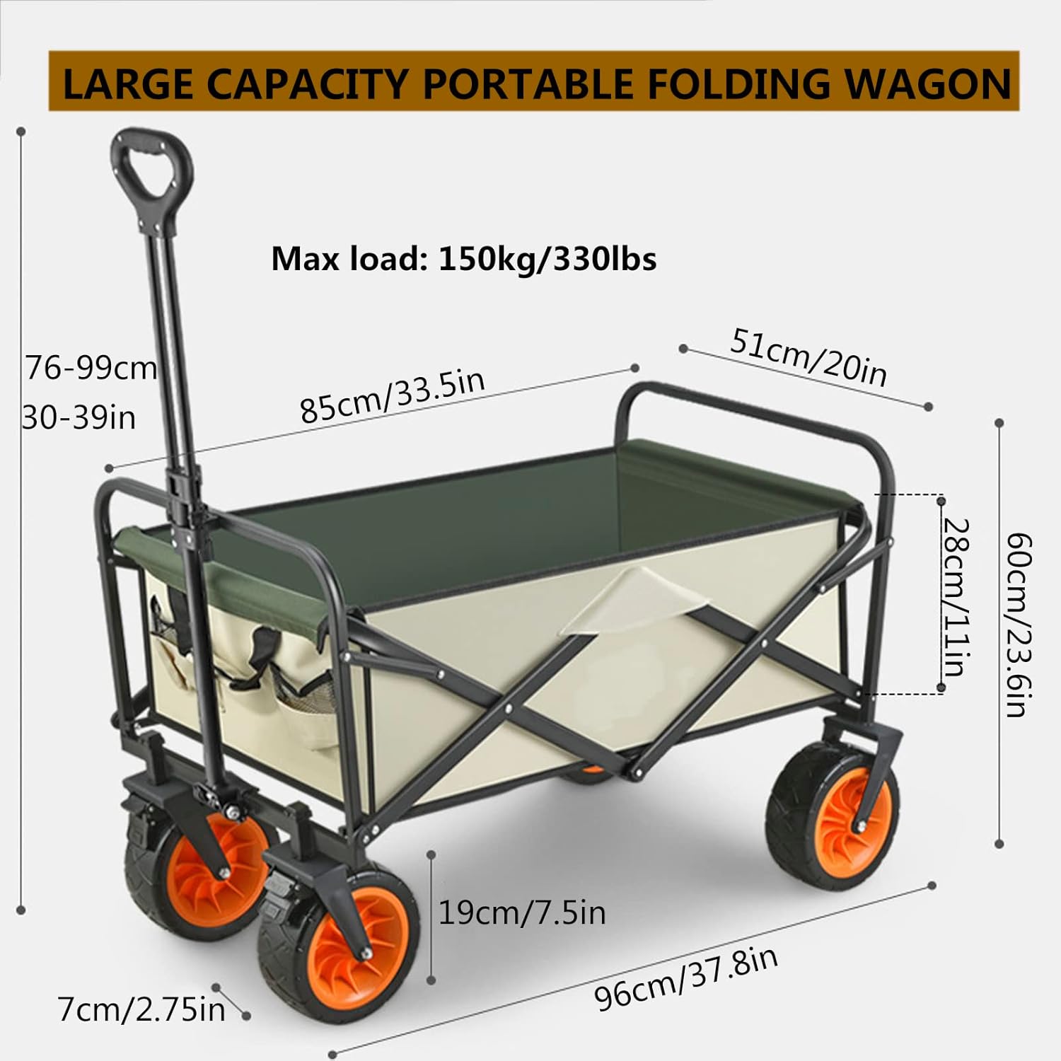 Heavy Duty Collapsible Folding Wagon - Outdoor Utility Cart for Campin