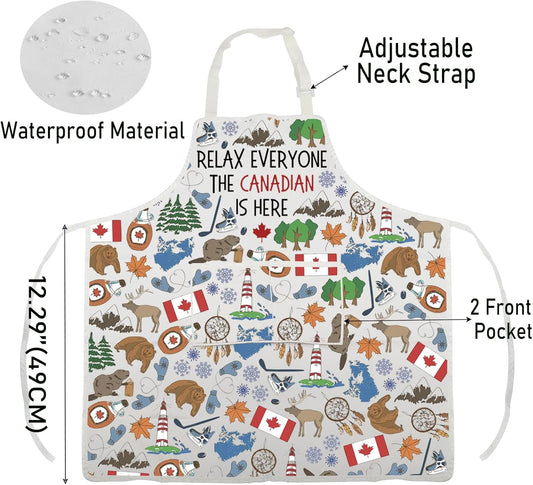 WCGXKO Relax Everyone the Canadian Is Here Kitchen Apron Funny Canadian Canada Gift Canada Day Gift