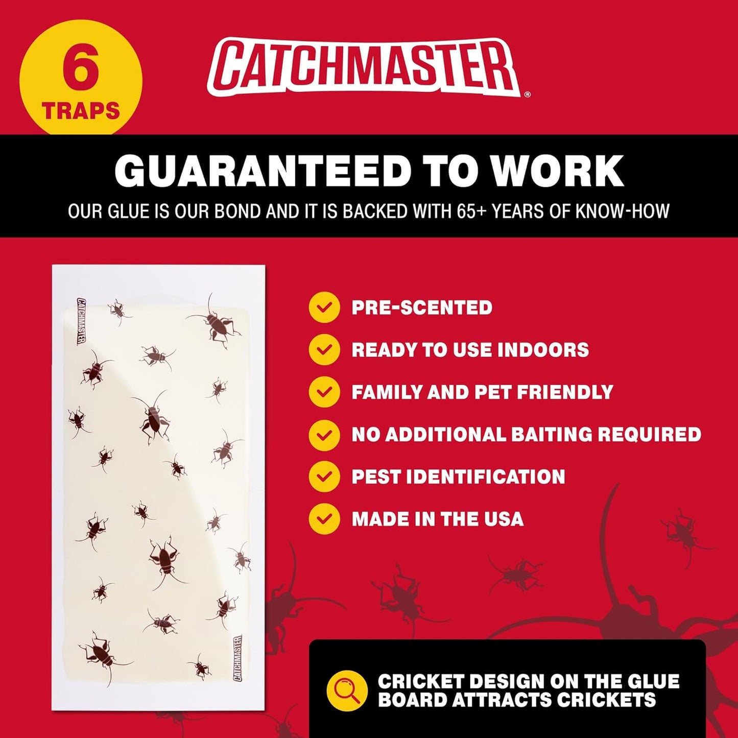 Catchmaster Cricket XL Giant Glue Boards 6-Pk, Adhesive Bug Catcher Cr