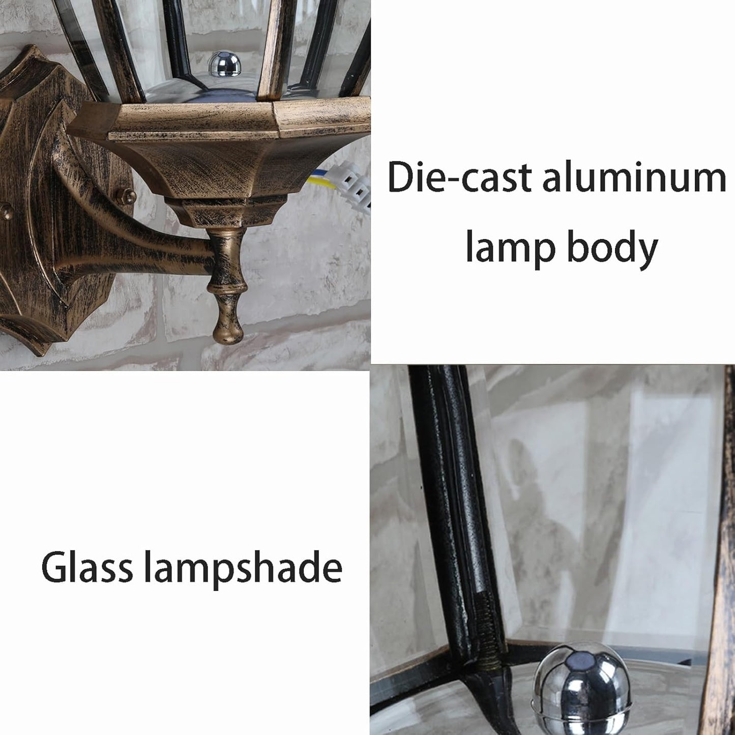 Solar Outdoor Wall Light, European Exterior Wall Sconce, Porch Wall Lantern, Retro Aluminum with Glass, Waterproof Fixture for Villa, Garden, Patio, Front Door, Balcony Area Cottage