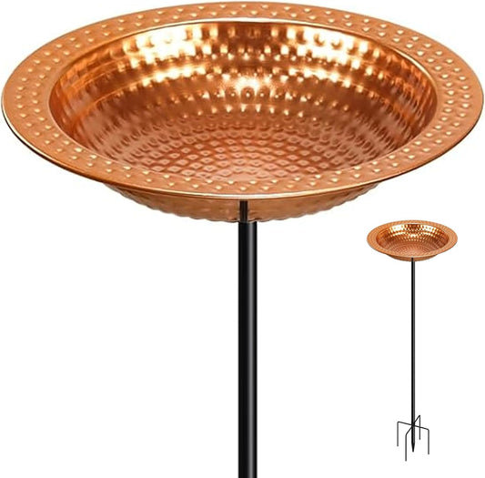 Metal Bird Bath Stand for Outdoors Garden, Bird Baths Birdbaths Bowl with Stake, Hand-Hammered Standing Birdbath, 5-Prong Base (Standing Bird Bath)