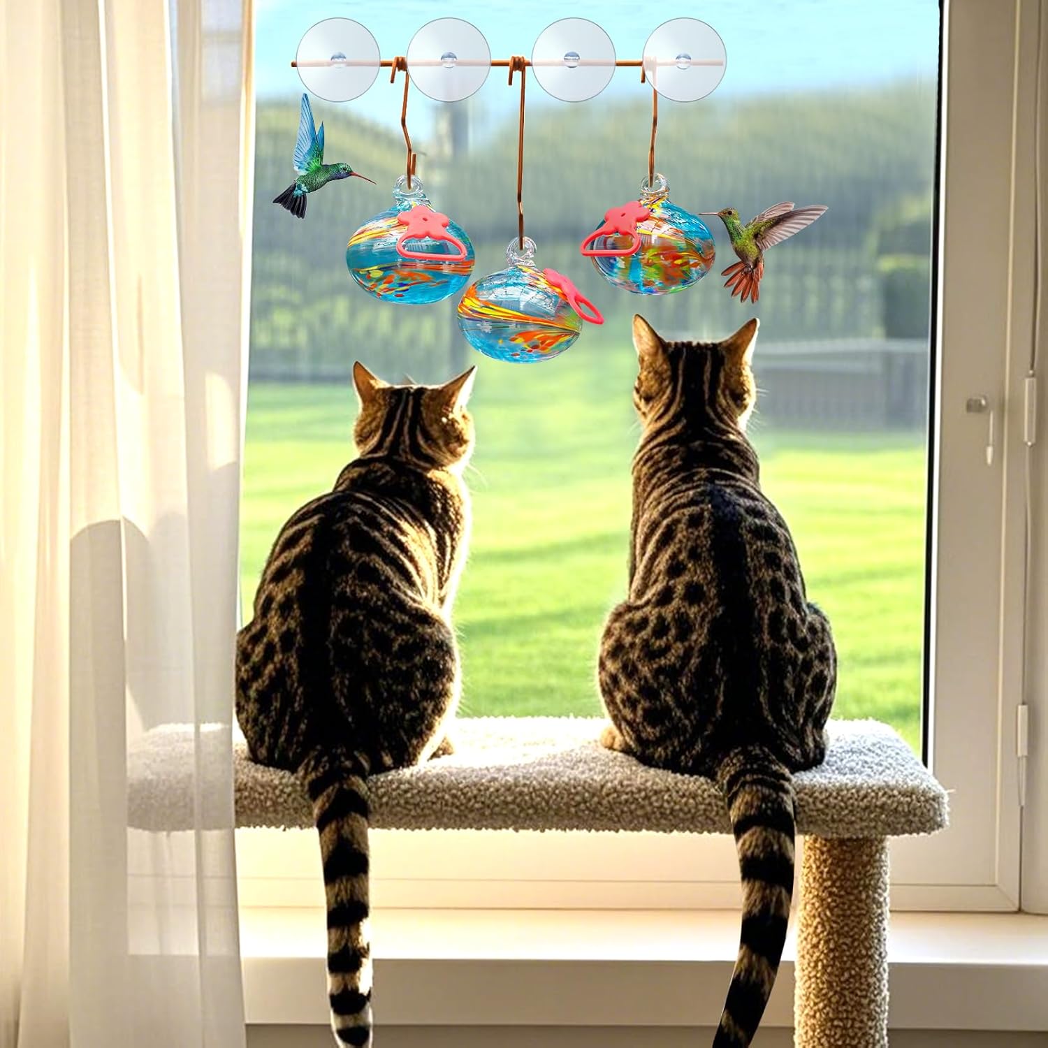 Window Hummingbird Feeder with Suction Cups,Hand-Blown Glass Hummingbi