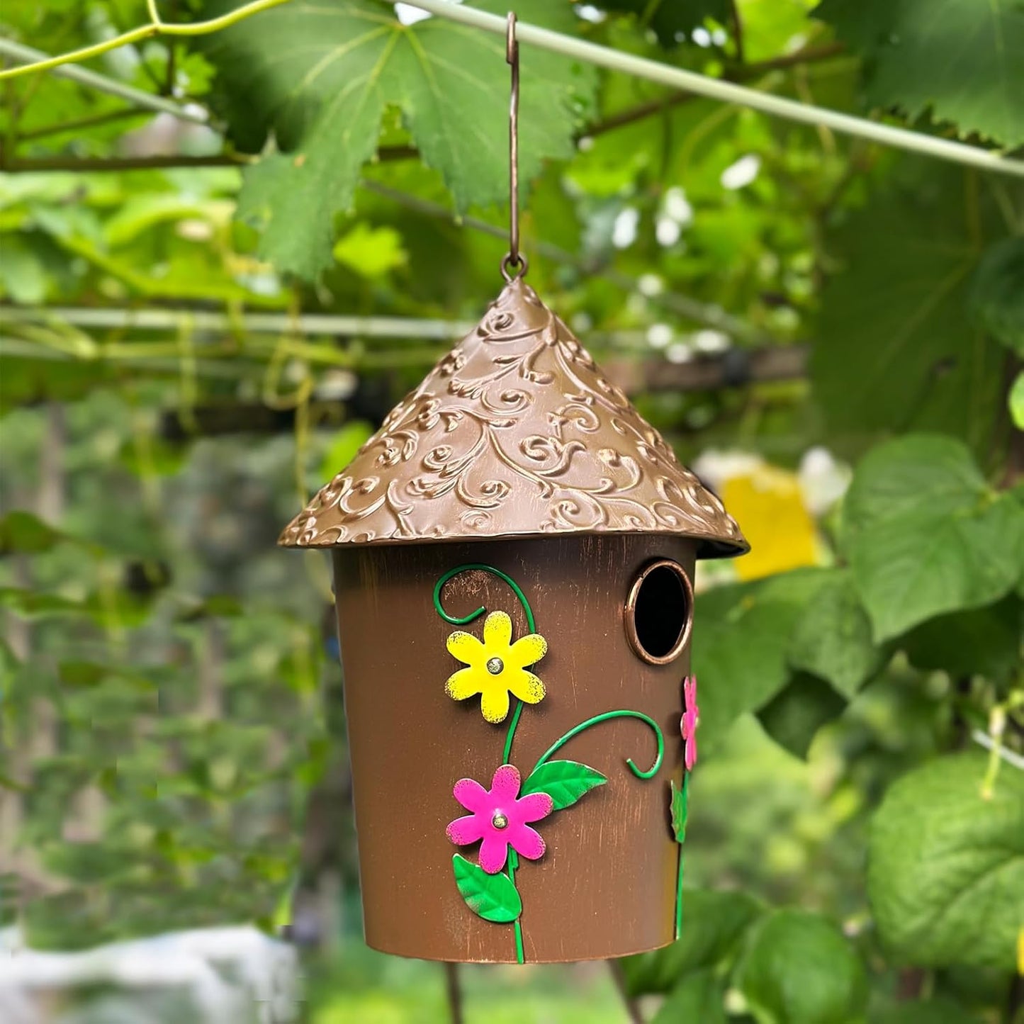 9.25" H Metal Hanging Decorative Birdhouse for Hummingbird with Paint 