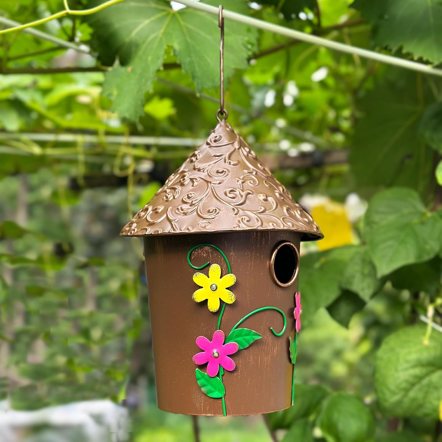 9.25" H Metal Hanging Decorative Birdhouse for Hummingbird with Paint 