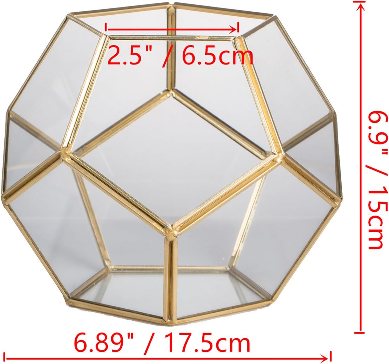 NCYP No Door Glass Terrarium for Small Cactus, Succulents - Gold Geometric Planter Pot, Home Office Tabletop Miniature Garden Decor, 6.89 x 6.89 x 5.9 Inches, Handmade (No Plants)