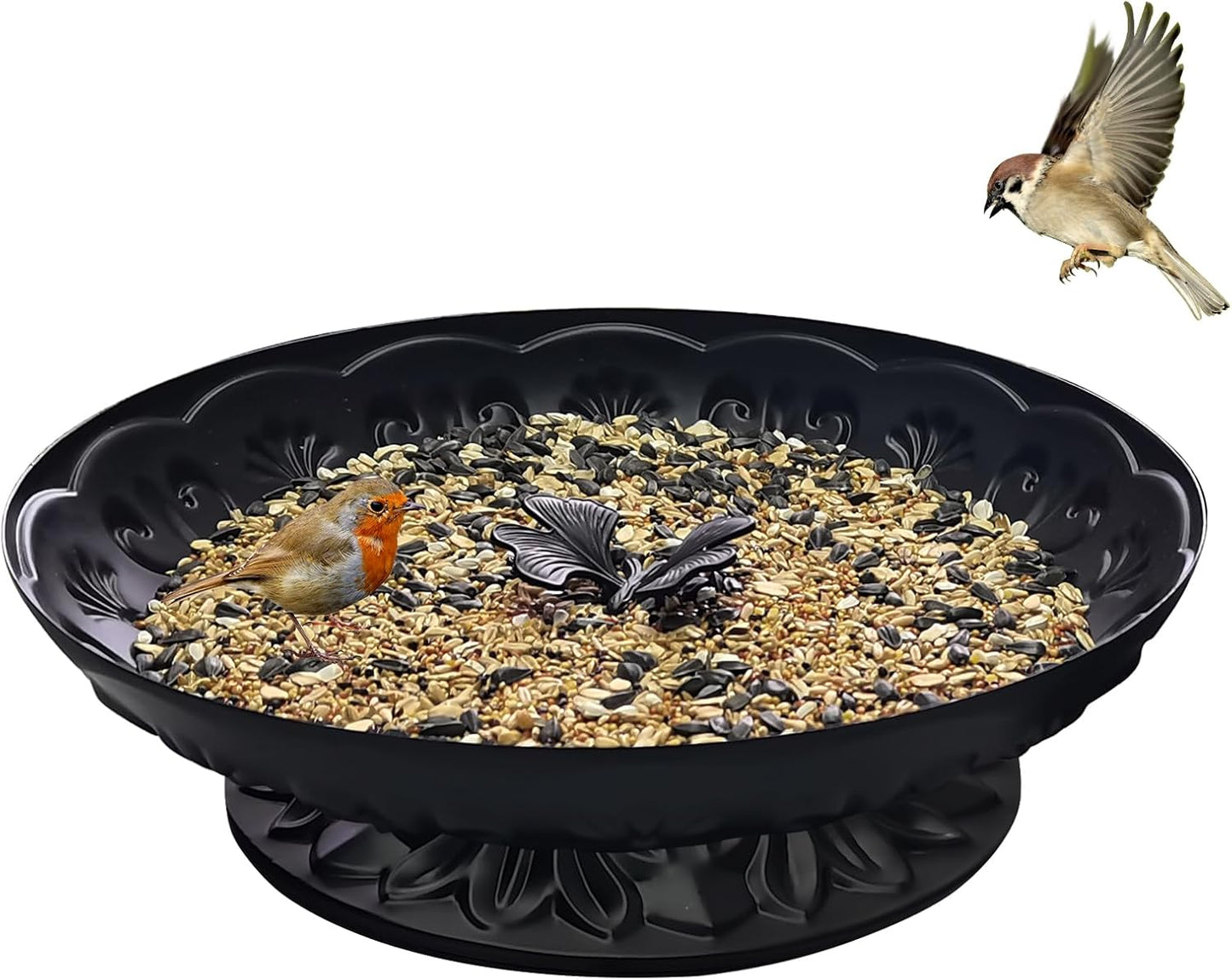 Ground Platform Bird Feeder Tray,11” Metal Large Standing Bird Feeder 
