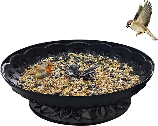 Ground Platform Bird Feeder Tray,11” Metal Large Standing Bird Feeder 