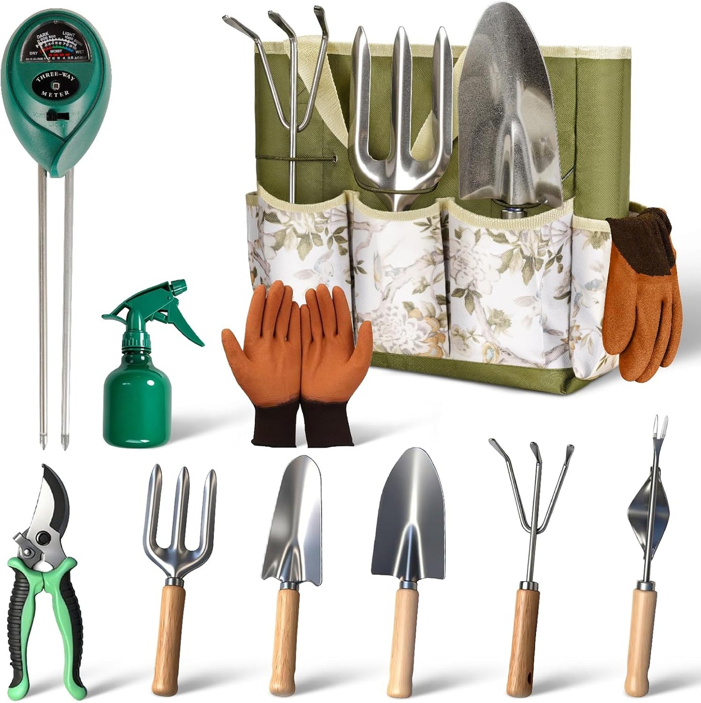 Garden Tool Set,10 Pcs Heavy Duty Gardening Hand Tools Set with Soil M