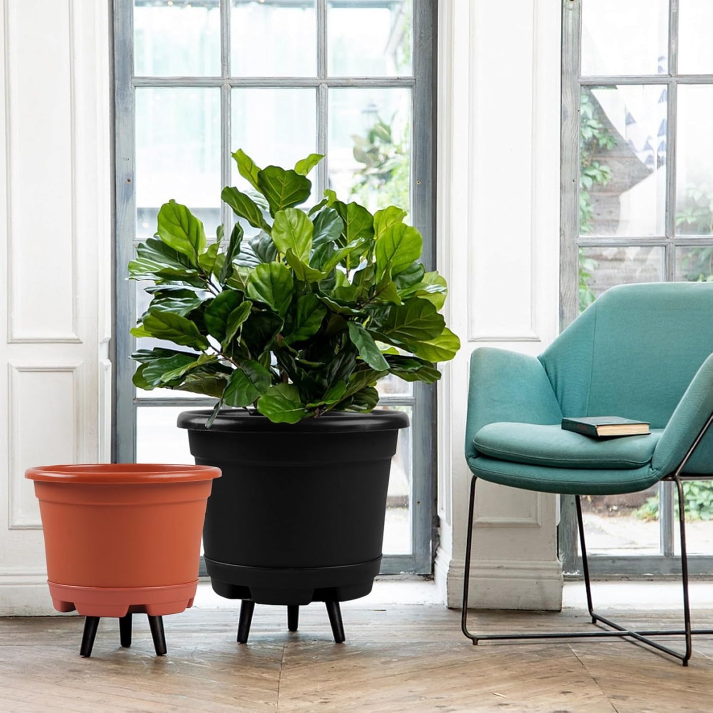 5 Pack 10.5 inch Plant Pots,Planter-Pots-for-Plants，Plastic Flower Pot