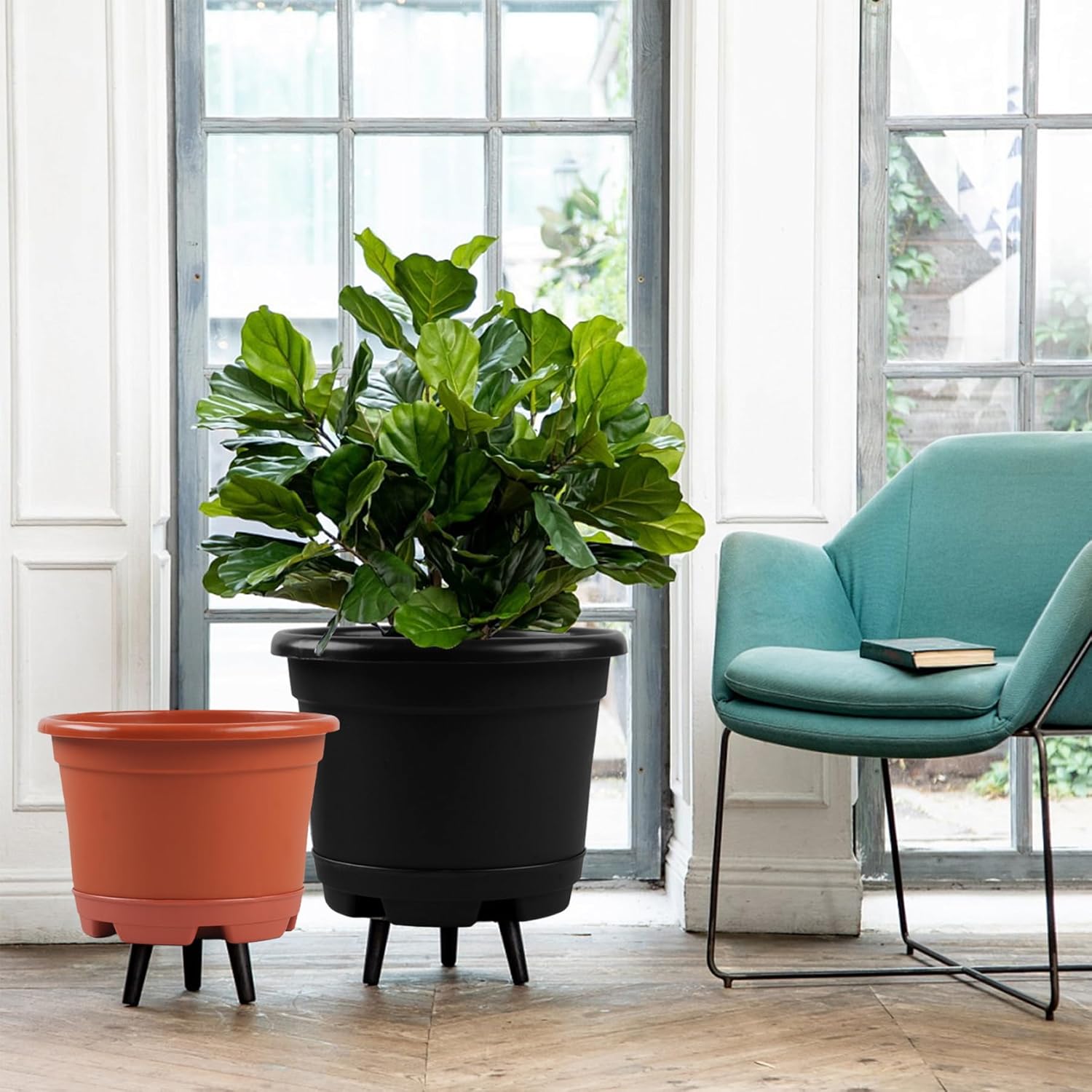 5 Pack 10.5 inch Plant Pots,Planter-Pots-for-Plants，Plastic Flower Pot