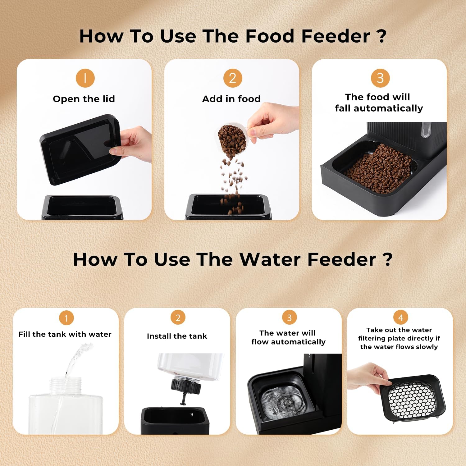 Automatic Cat Feeder and Water Dispenser Set, 2 in 1 Gravity Cat Food 