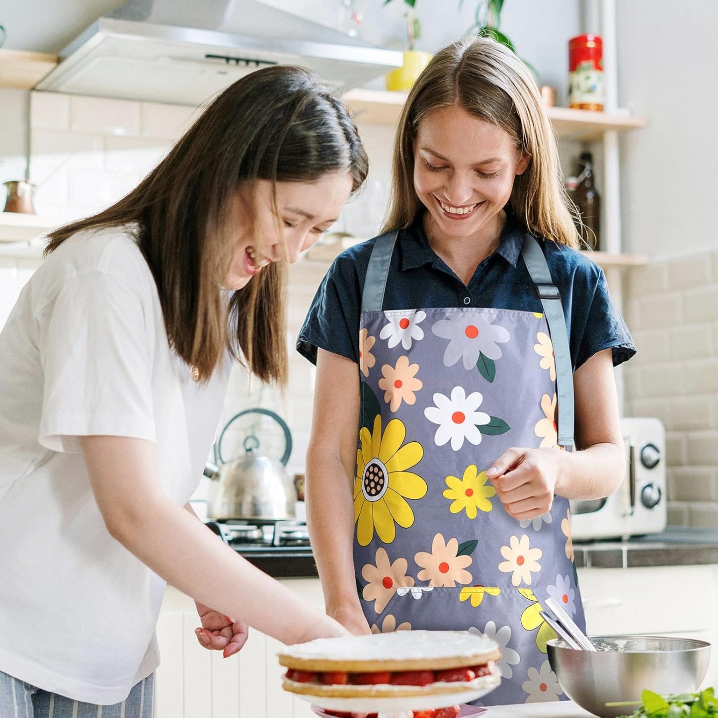 Apron for Women with Pockets, Adjustable Waterproof Floral Chef Aprons