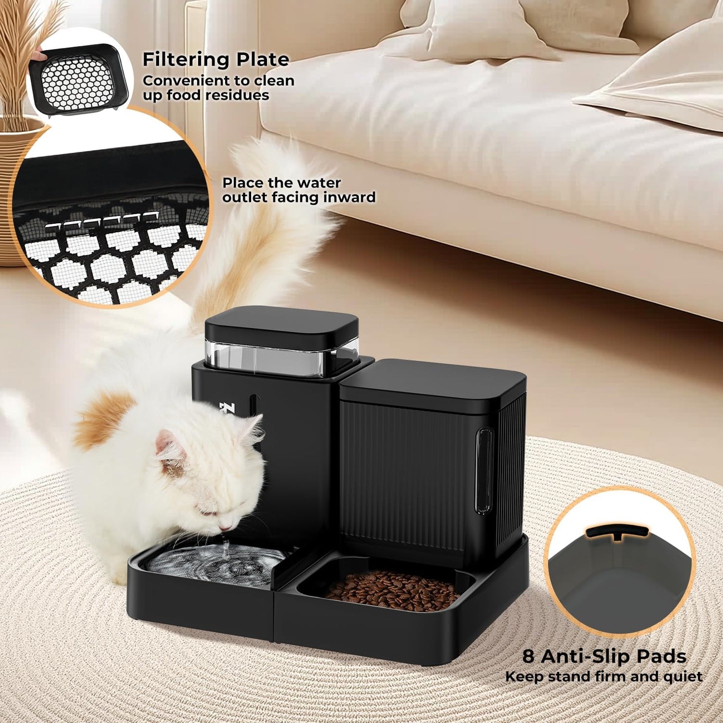 Automatic Cat Feeder and Water Dispenser Set, 2 in 1 Gravity Cat Food 