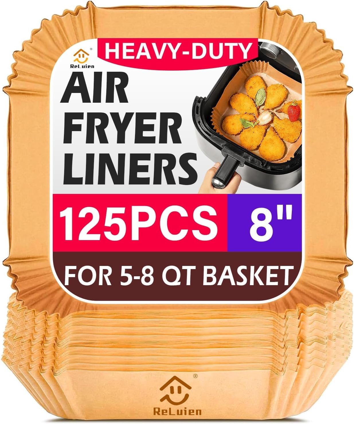 Air Fryer Liners Disposable, 125Pcs Parchment Paper, 8 Inch Non-stick 