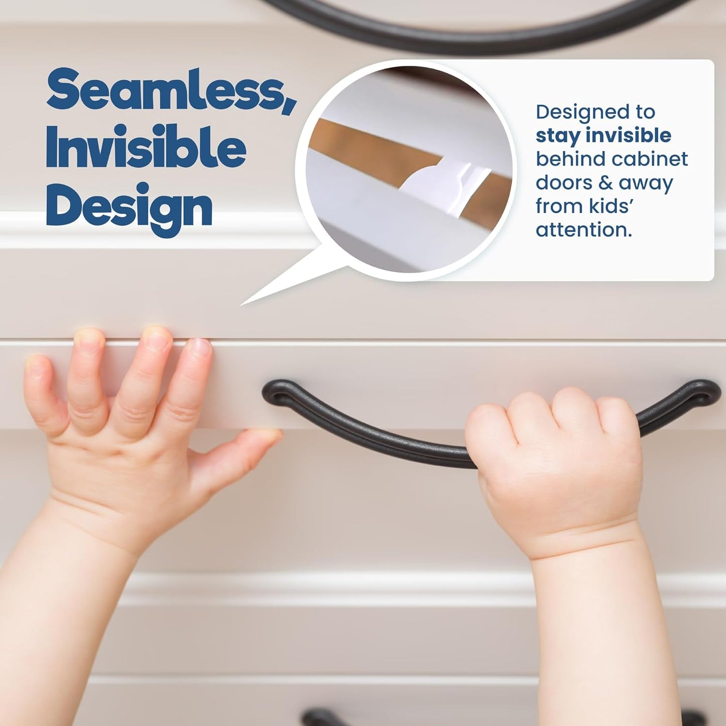 Upgraded Invisible Baby Proofing Cabinet Latch Locks (10 Pack) - No Dr