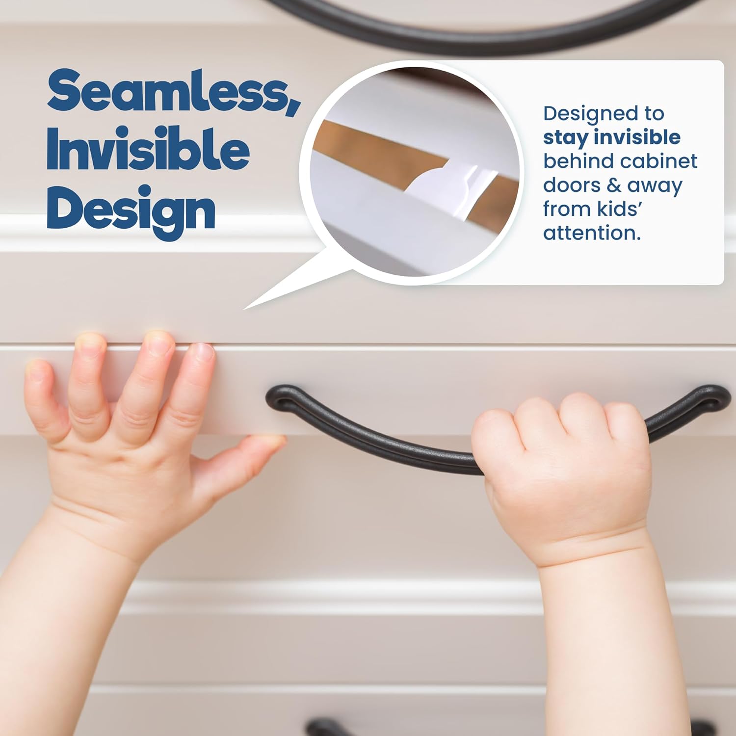 Upgraded Invisible Baby Proofing Cabinet Latch Locks (10 Pack) - No Dr