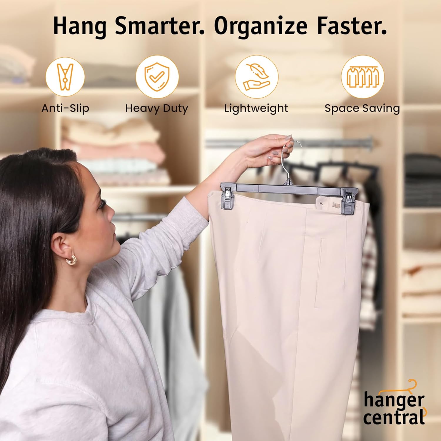 Hanger Central 30 Pack Pants Hangers – 12 Inch Slim Plastic Clothes Ha