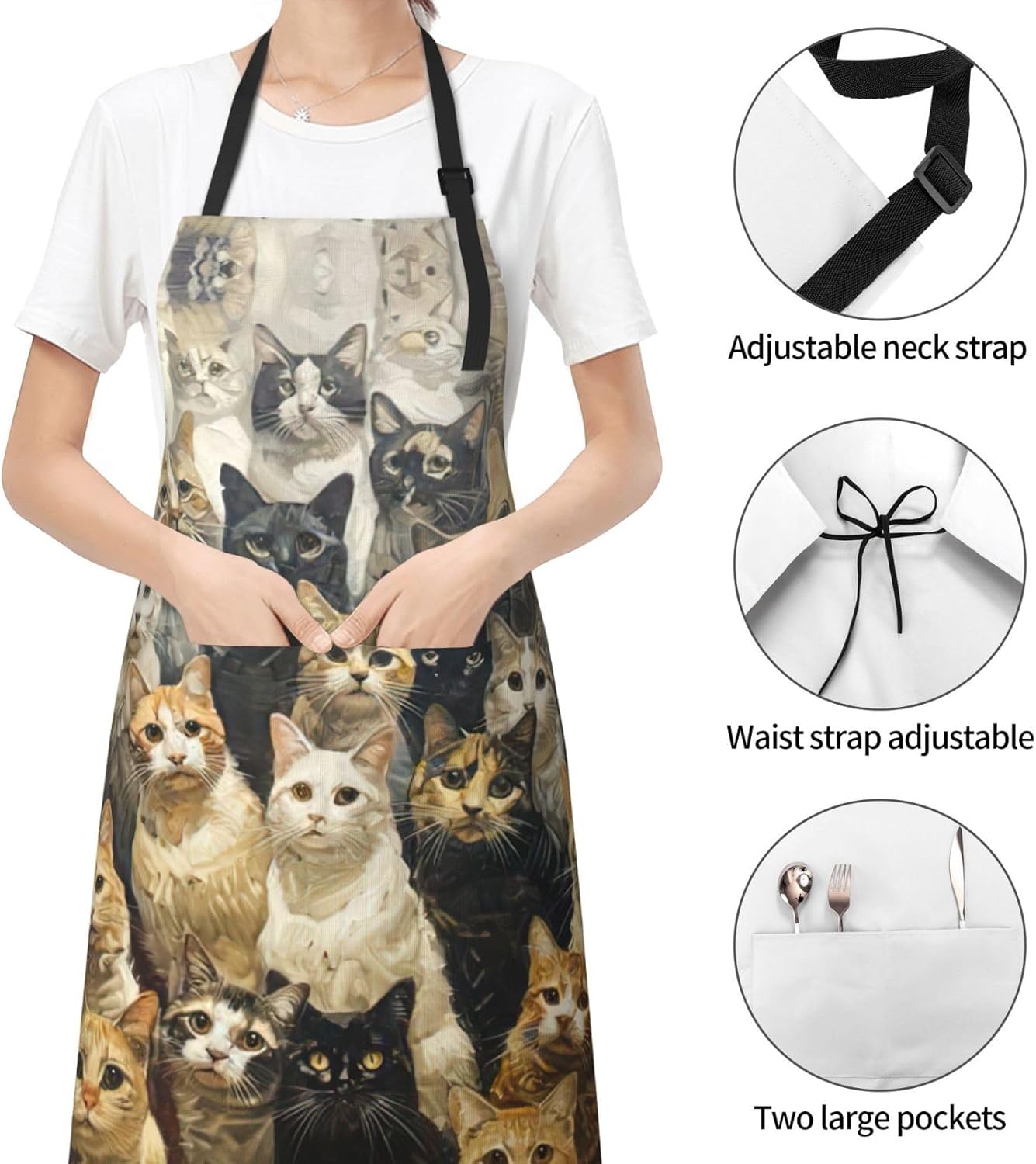 Cat print Waterproof chef's apron with pocket apron for kitchen cooking baking barbecue and gardening