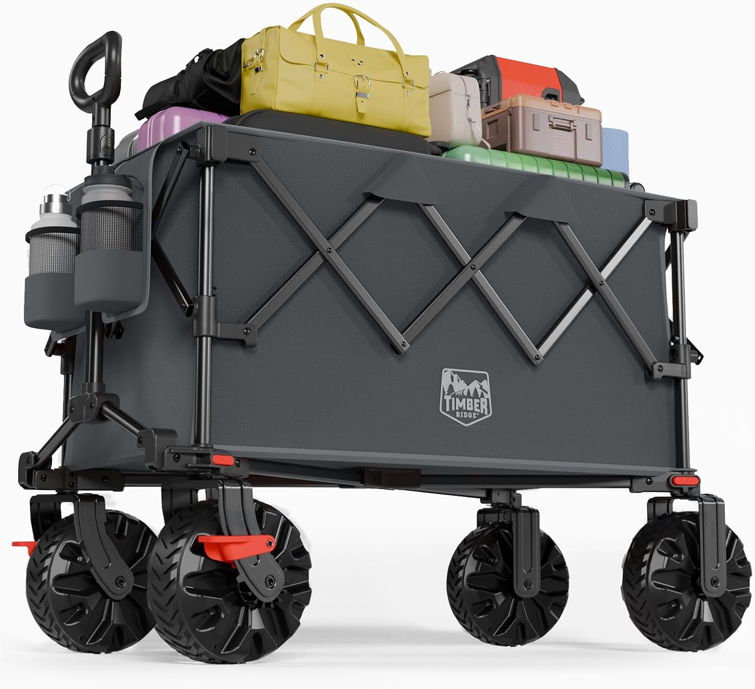 Timber Ridge Outdoor Collapsible Folding Wagon with Brakes and Cup Hol